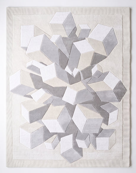 Hand-Tufted Wool Area Rug, 3D Cube Design