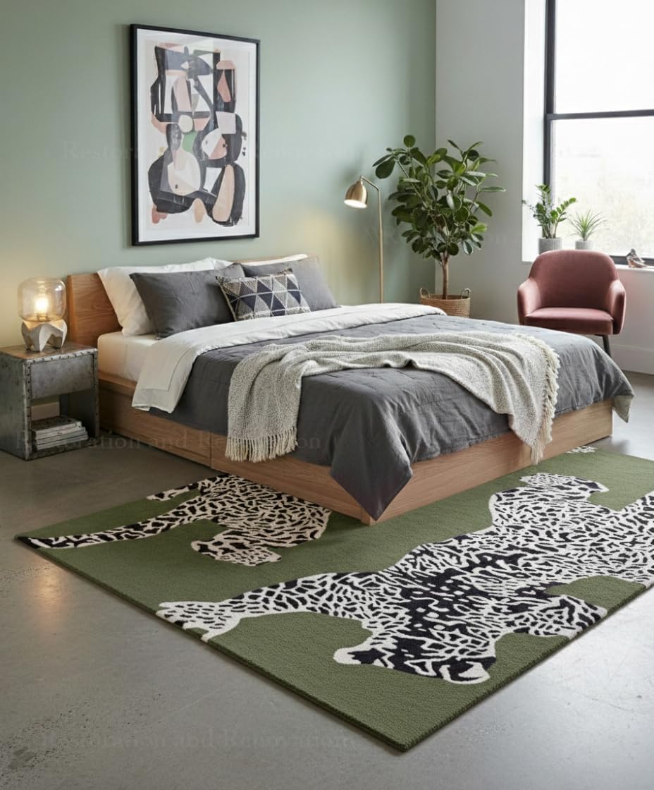 Climbing Jaguar Modern Handmade Wool Area Rug