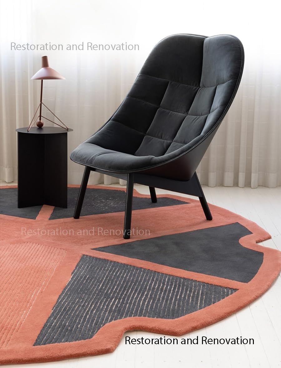 Unique Cutout Circular Wool Area Rug | Modern Irregular Round Shape Inspired by Historic Machinery Movements