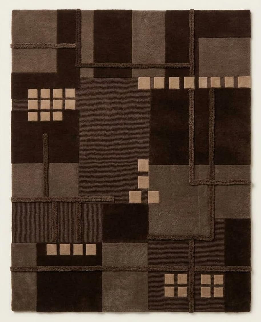 Hand-Tufted Wool Area Rug, Modern Patchwork Geometric Design