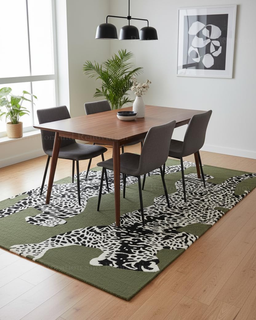 Climbing Jaguar Modern Handmade Wool Area Rug