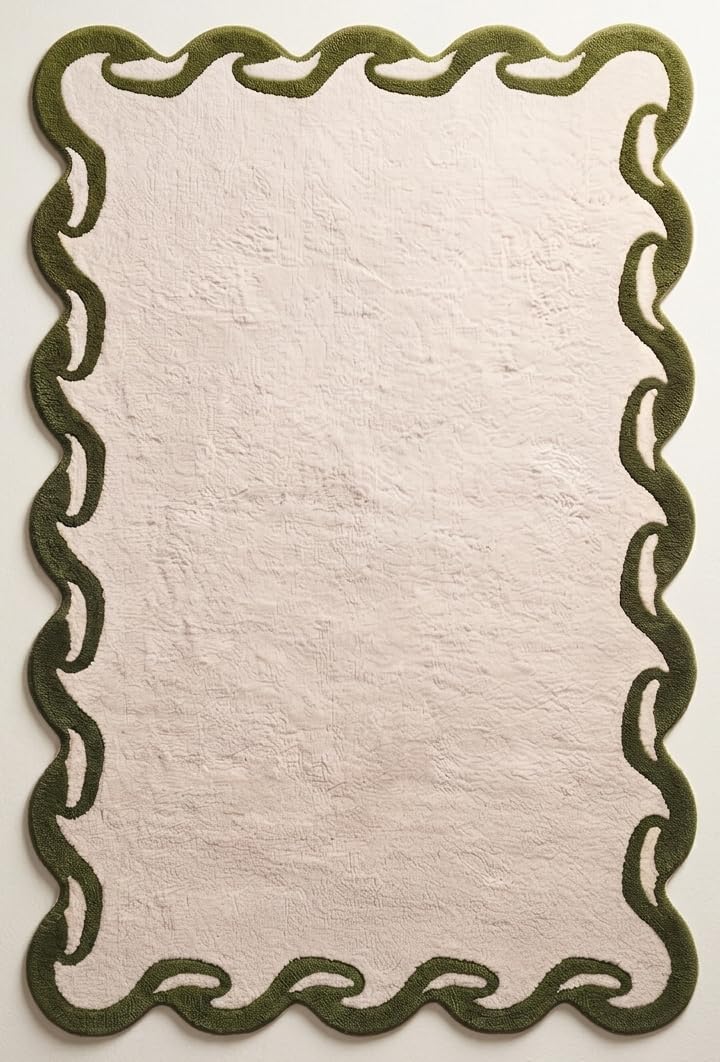 Hand-Tufted Wool Area Rug Scalloped Wave Border,