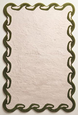 Hand-Tufted Wool Area Rug Scalloped Wave Border,