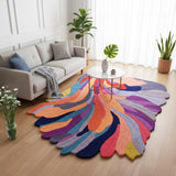 Handmade Irregular Shape Wool Rug | Unique Contemporary Colorful Botanical Design