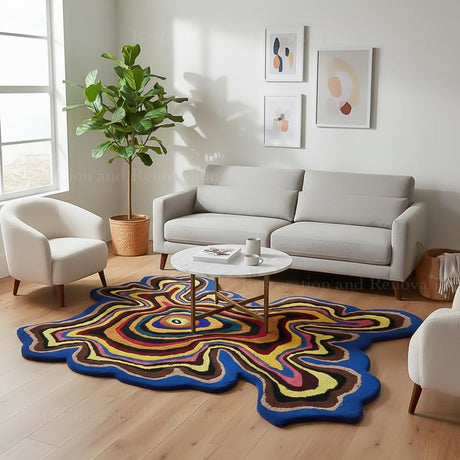 Irregular Shaped Handmade Wool Area Rug