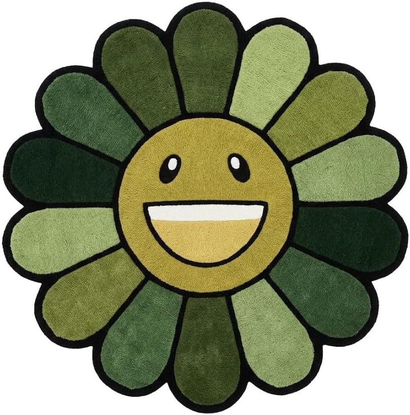 Hand Tufted Wool Area Rug Flower Shape Cartoon Face Design