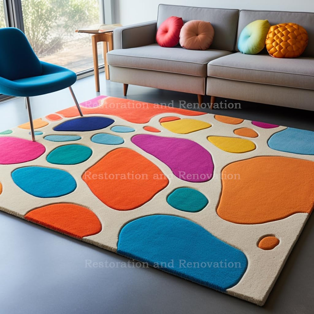 Saturated Colorful Rug Modern Bubbles Saturated Colorful Abstract Design Wool Rug