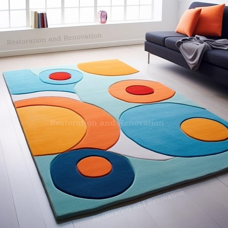 Modern Bubbles Saturated Colorful Abstract Design Wool Rug