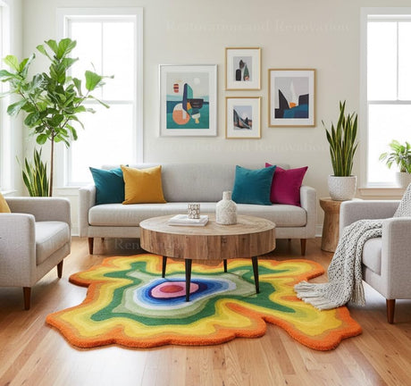 Irregular Shaped Handmade Wool Area Rug