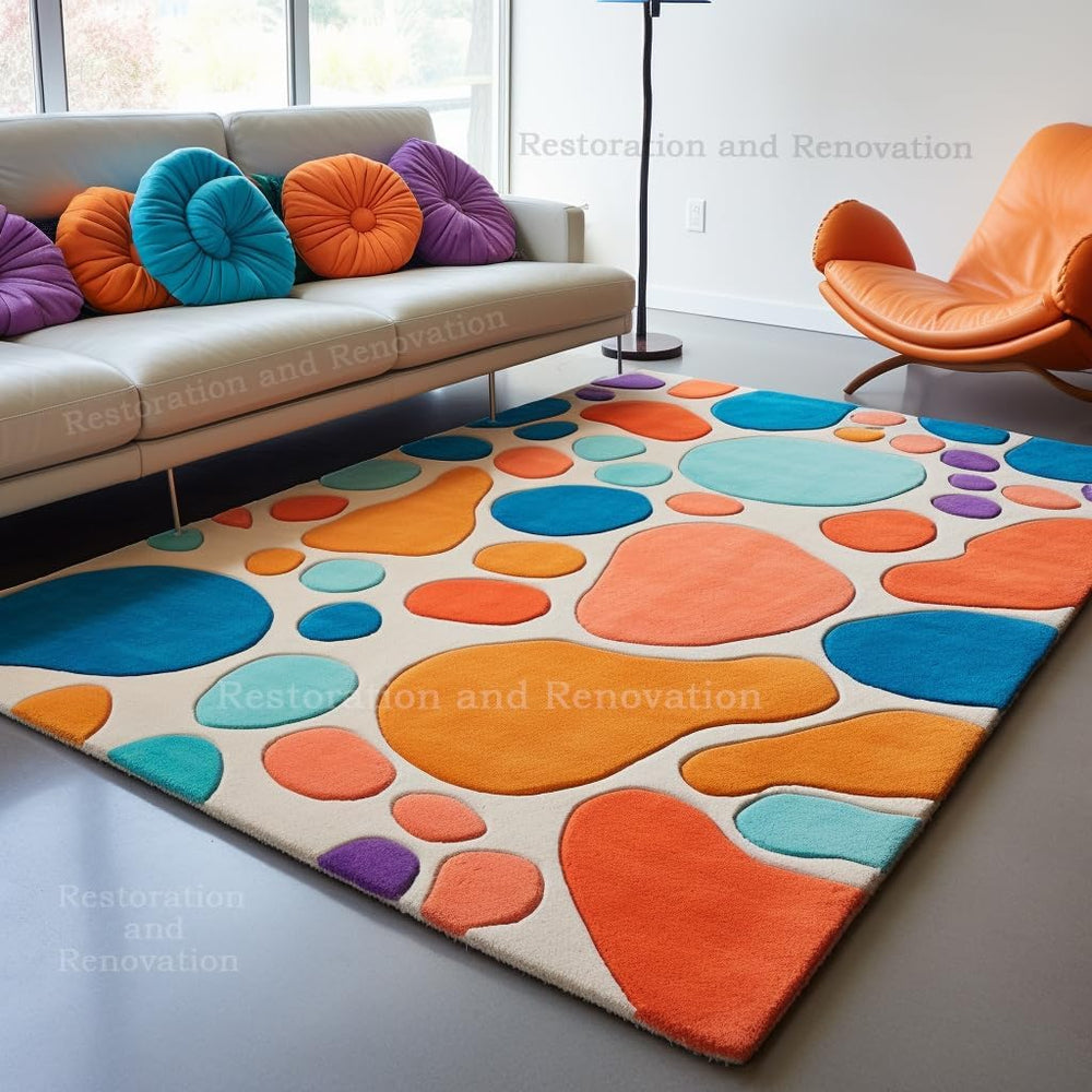 Saturated Colorful Rug Modern Bubbles Saturated Colorful Abstract Design Wool Rug