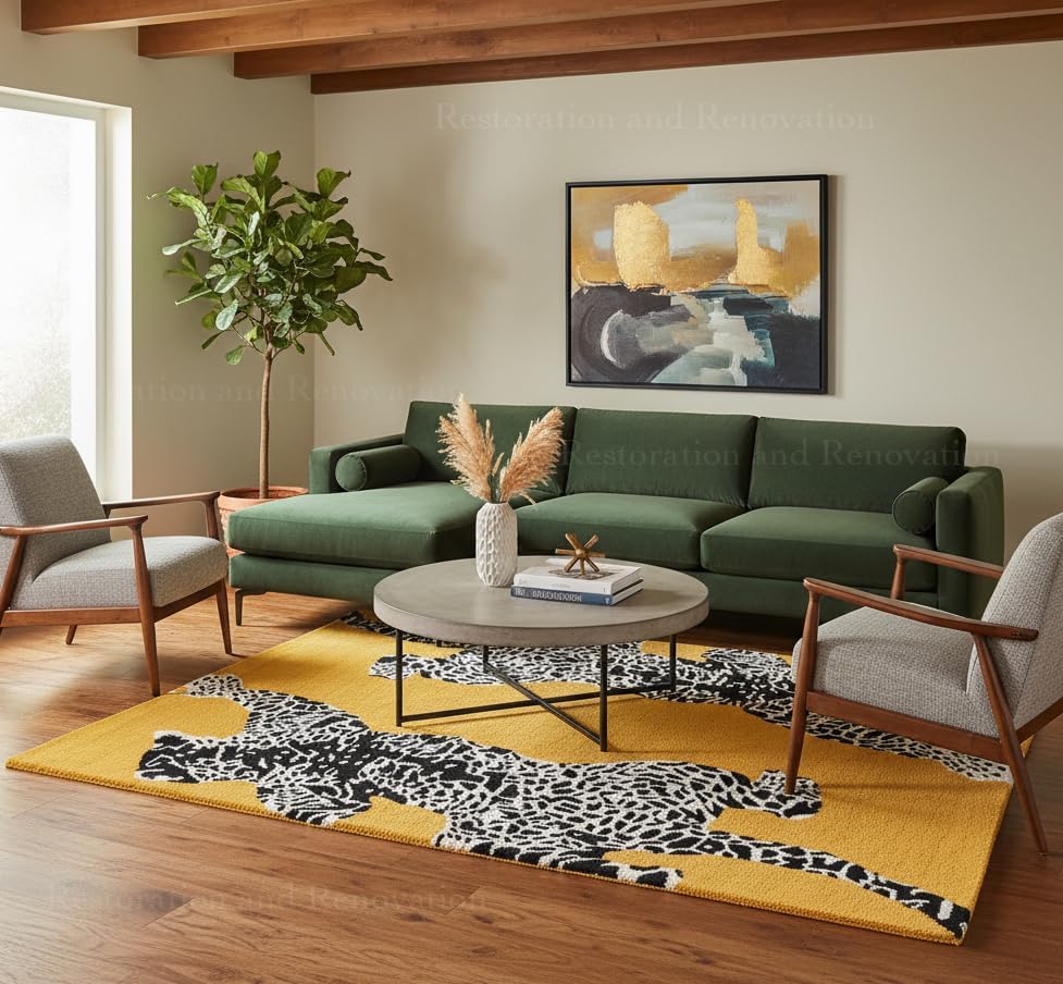 Climbing Jaguar Modern Handmade Wool Area Rug