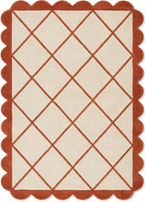 Modern Hand Tufted Wool Rug, Scalloped Border, Geometric Diamond Pattern,