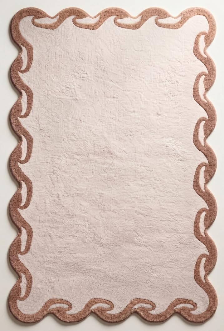 Hand-Tufted Wool Area Rug Scalloped Wave Border,