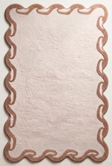 Hand-Tufted Wool Area Rug Scalloped Wave Border,