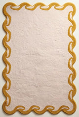 Hand-Tufted Wool Area Rug Scalloped Wave Border,