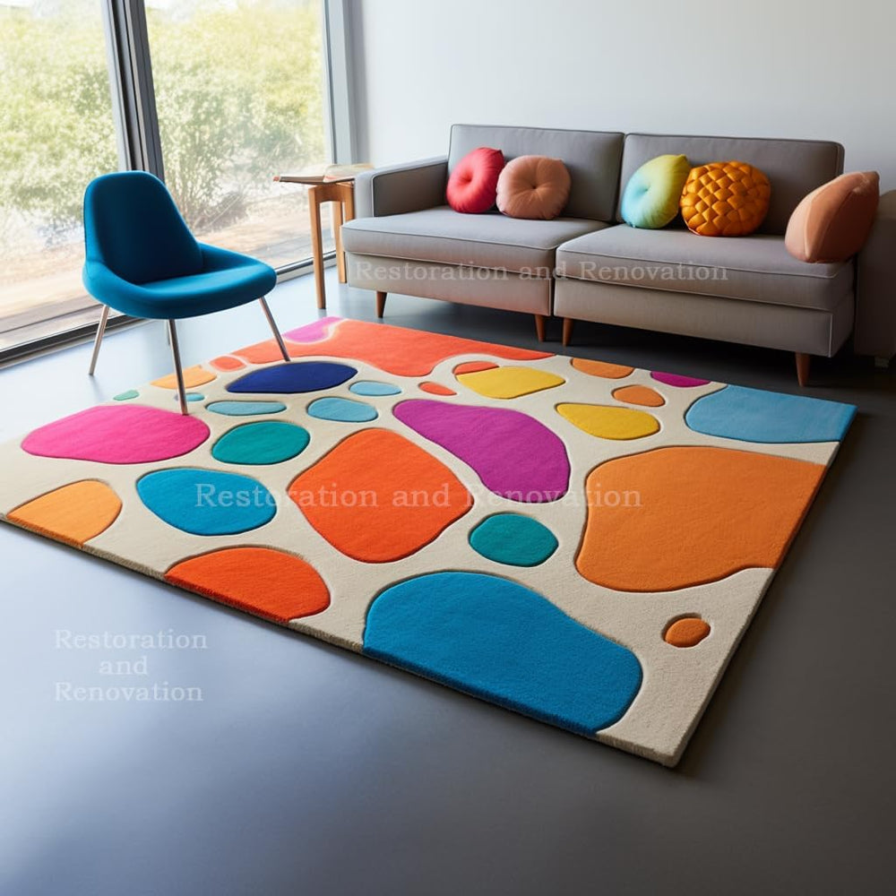 Saturated Colorful Rug Modern Bubbles Saturated Colorful Abstract Design Wool Rug