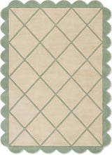 Modern Hand Tufted Wool Rug, Scalloped Border, Geometric Diamond Pattern,