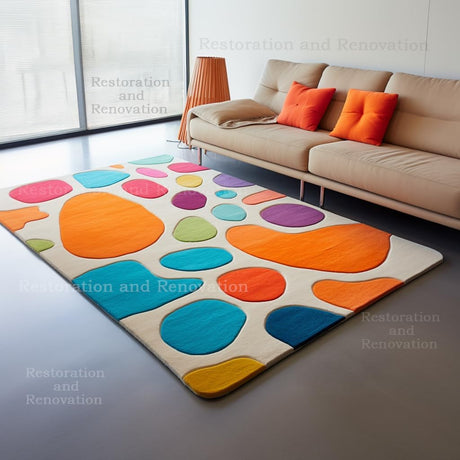 Modern Bubbles Saturated Colorful Abstract Design Wool Rug