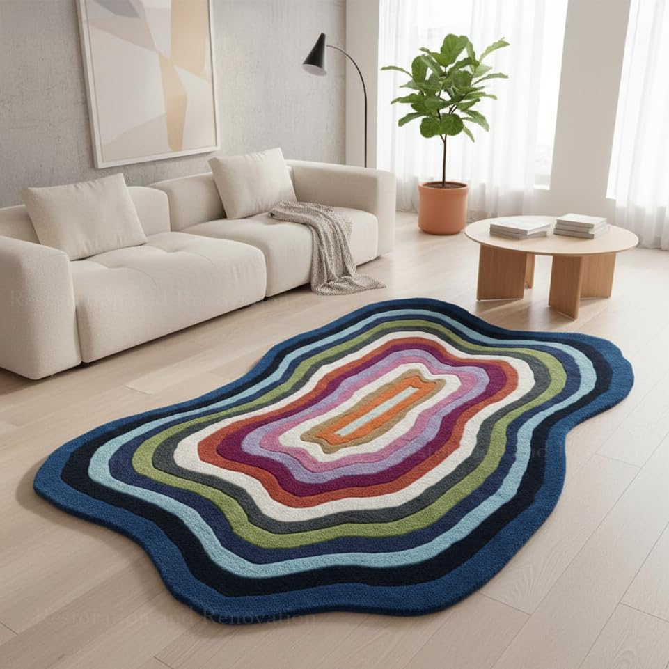 Modern Irregular Shaped Handmade  Premium Wool Area Rug