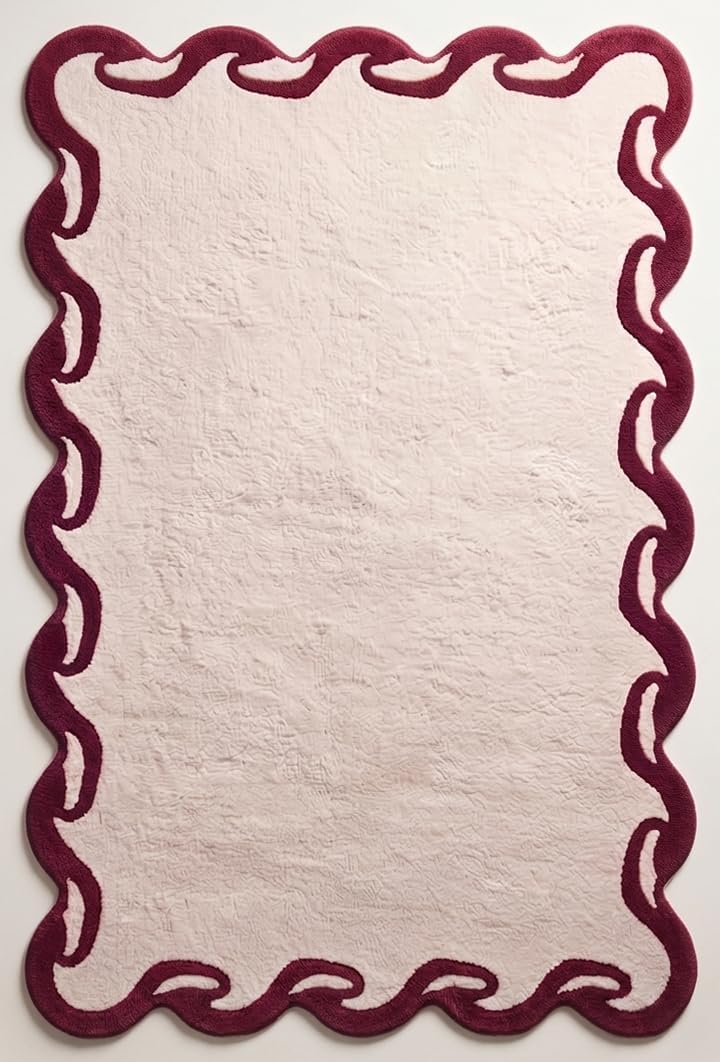 Hand-Tufted Wool Area Rug Scalloped Wave Border,