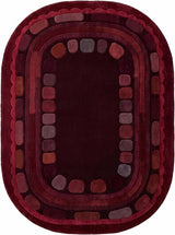 Hand Tufted Wool Rug, Rounded Rectangle Geometric Border Design,