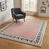 Modern Hand Tufted Wool Rug, Botanical Leaf Border Design
