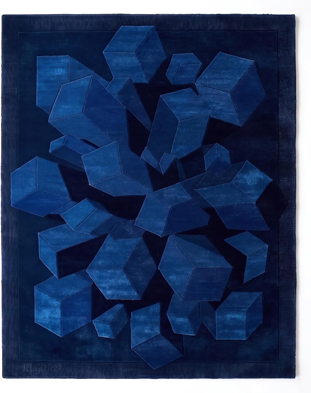 Hand-Tufted Wool Area Rug, 3D Cube Design