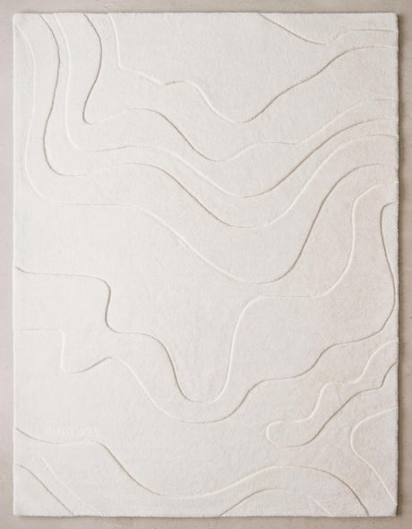 Modern Abstract Hand-Tufted Wool Area Rug Carved High-Low Pattern