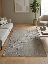 Handwoven Jute Rug with Textured Floral Border Design, Natural Fiber Rug
