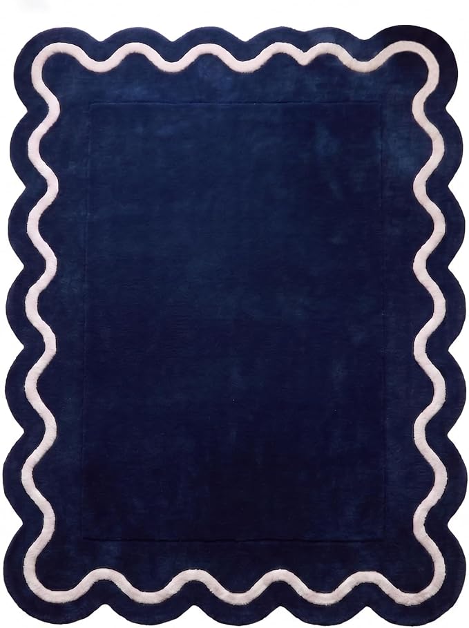 Modern Hand Tufted Wool Rug | Handmade Scalloped Border Carpet