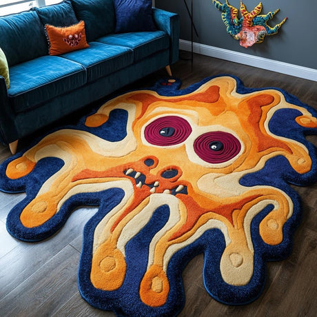 Handmade Wool Monster Rug – Irregular Shape Cartoon Carpet