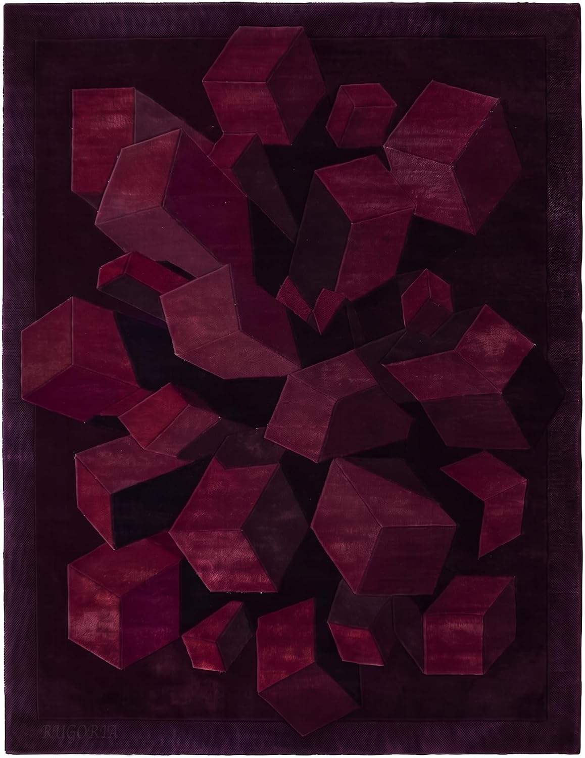 Hand-Tufted Wool Area Rug, 3D Cube Design