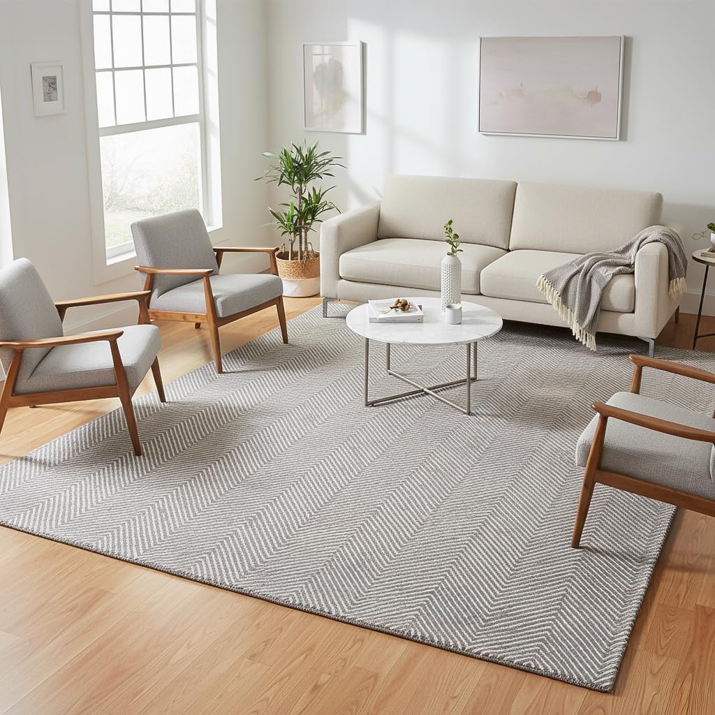 Modern Herringbone Chevron Collection Handmade Wool Rug