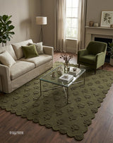 Hand Tufted Wool Rug, Floral Botanical Pattern with Scalloped