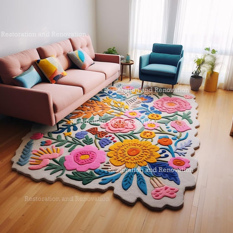 Hand-Tufted Wool Floral Area Rug – Colorful Botanical Garden Design
