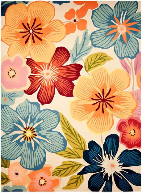 Hand-Tufted Wool Floral Area Rug – Colorful Botanical Garden Design