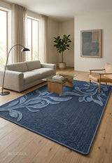 Handwoven Jute Rug with Textured Floral Border Design, Natural Fiber Rug