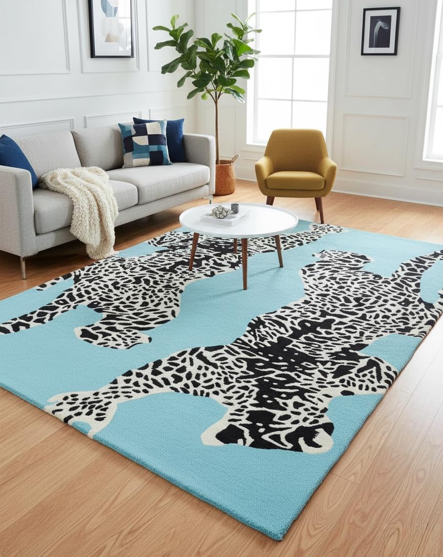 Climbing Jaguar Modern Handmade Wool Area Rug