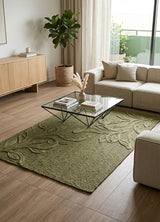Handwoven Jute Rug with Textured Floral Border Design, Natural Fiber Rug