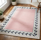 Modern Hand Tufted Wool Rug, Botanical Leaf Border Design