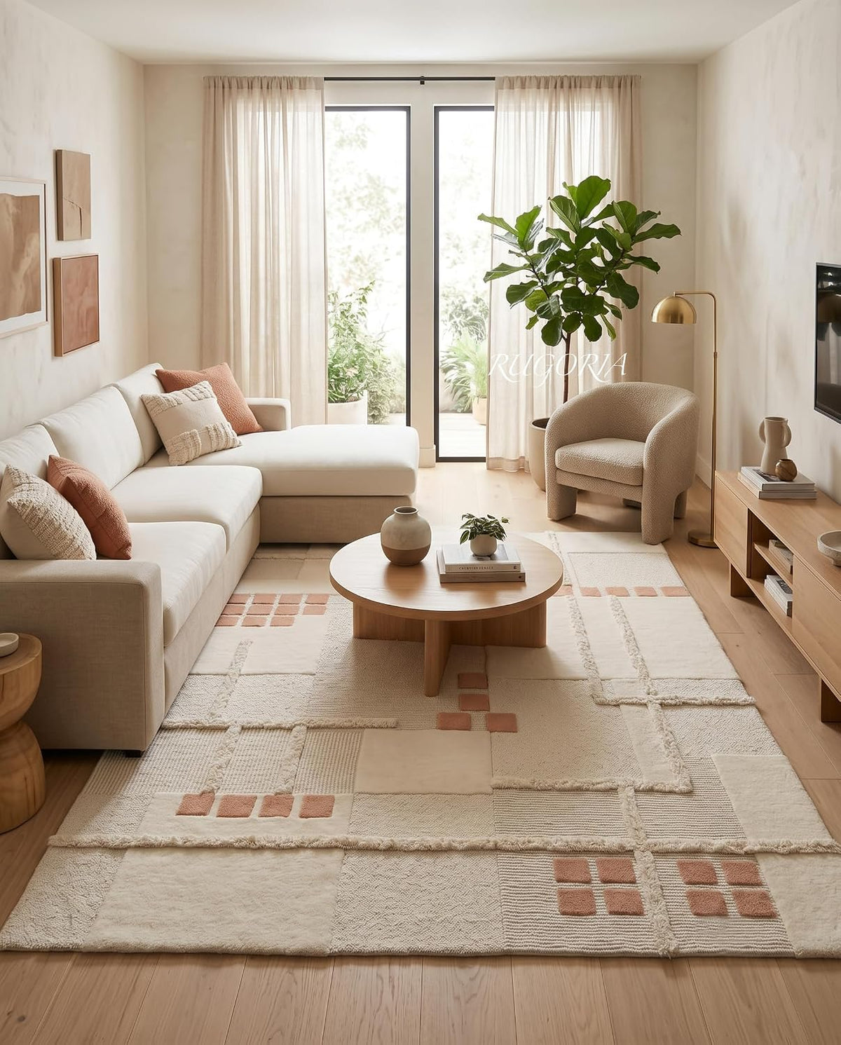 Hand-Tufted Wool Area Rug, Modern Patchwork Geometric Design