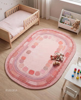 Hand Tufted Wool Rug, Rounded Rectangle Geometric Border Design,