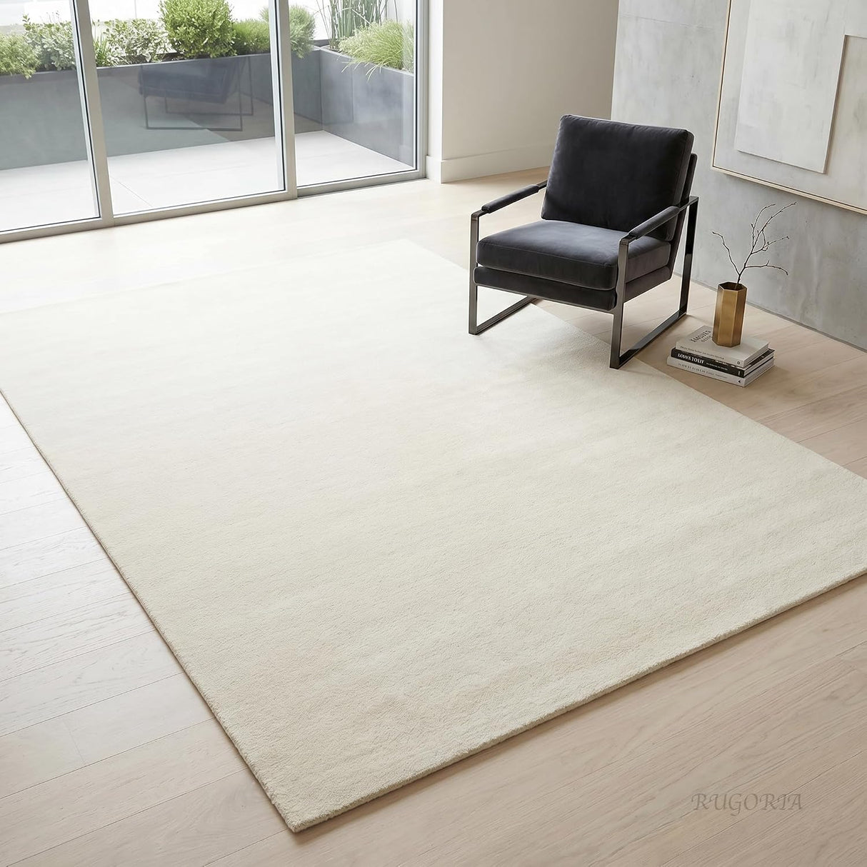 Solid Hand Tufted Wool Area Rug, Soft Plush Carpet