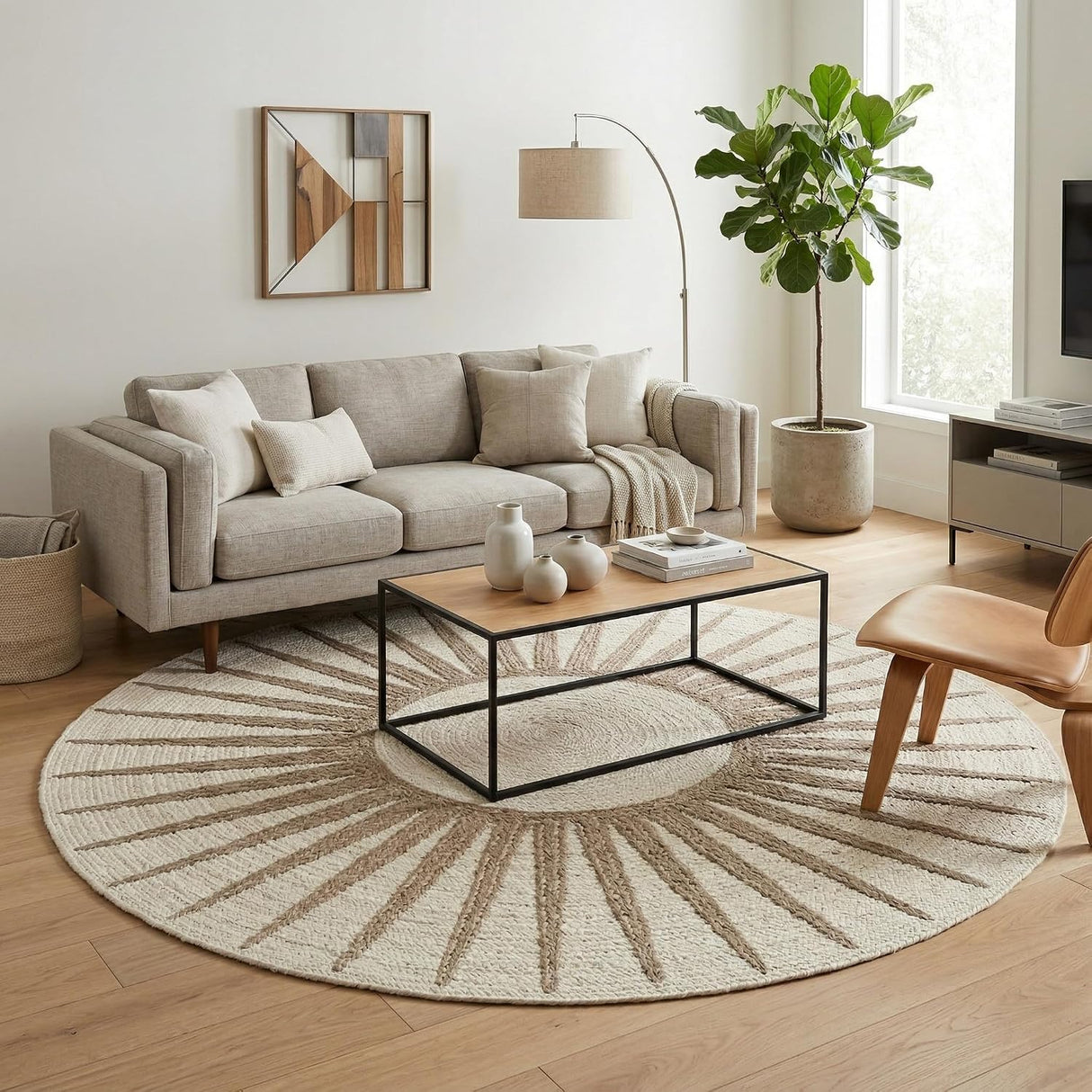Round Jute Rug – Handwoven Natural Fiber Accent Rug