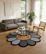 Hand Tufted Wool Area Rug Flower Shape Cartoon Face Design