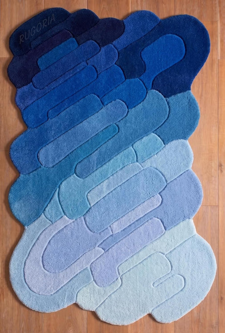 Hand Tufted Wool Rug, Abstract Organic Irregular Shape, Modern Gradient Design