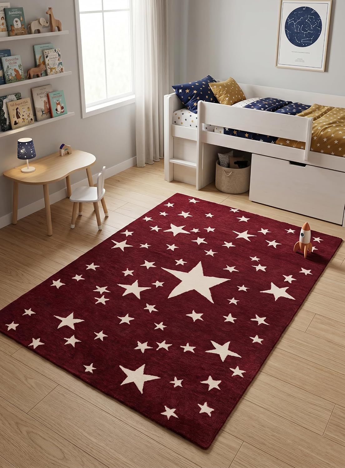 Hand-Tufted Star Wool Rug for Kids | Soft, Thick & Durable Starry Night Design