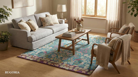 Hand-Tufted Wool Area Rug  Floral Botanical Garden Design