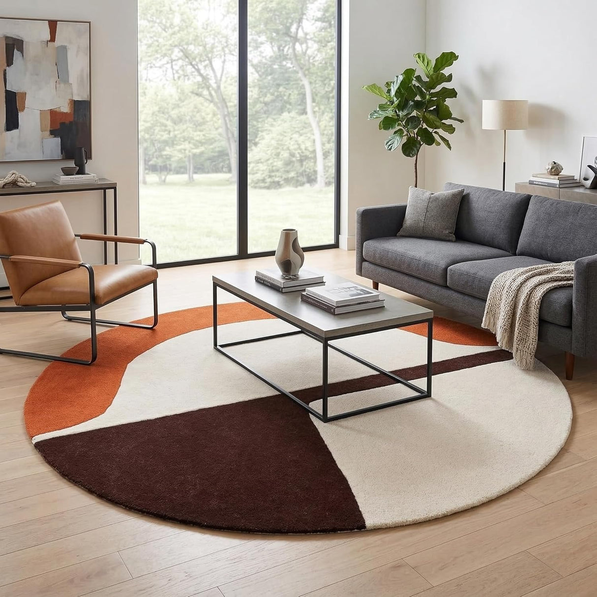 Hand-Tufted Round Wool Rug – Modern Circular Design, 100% Natural Wool