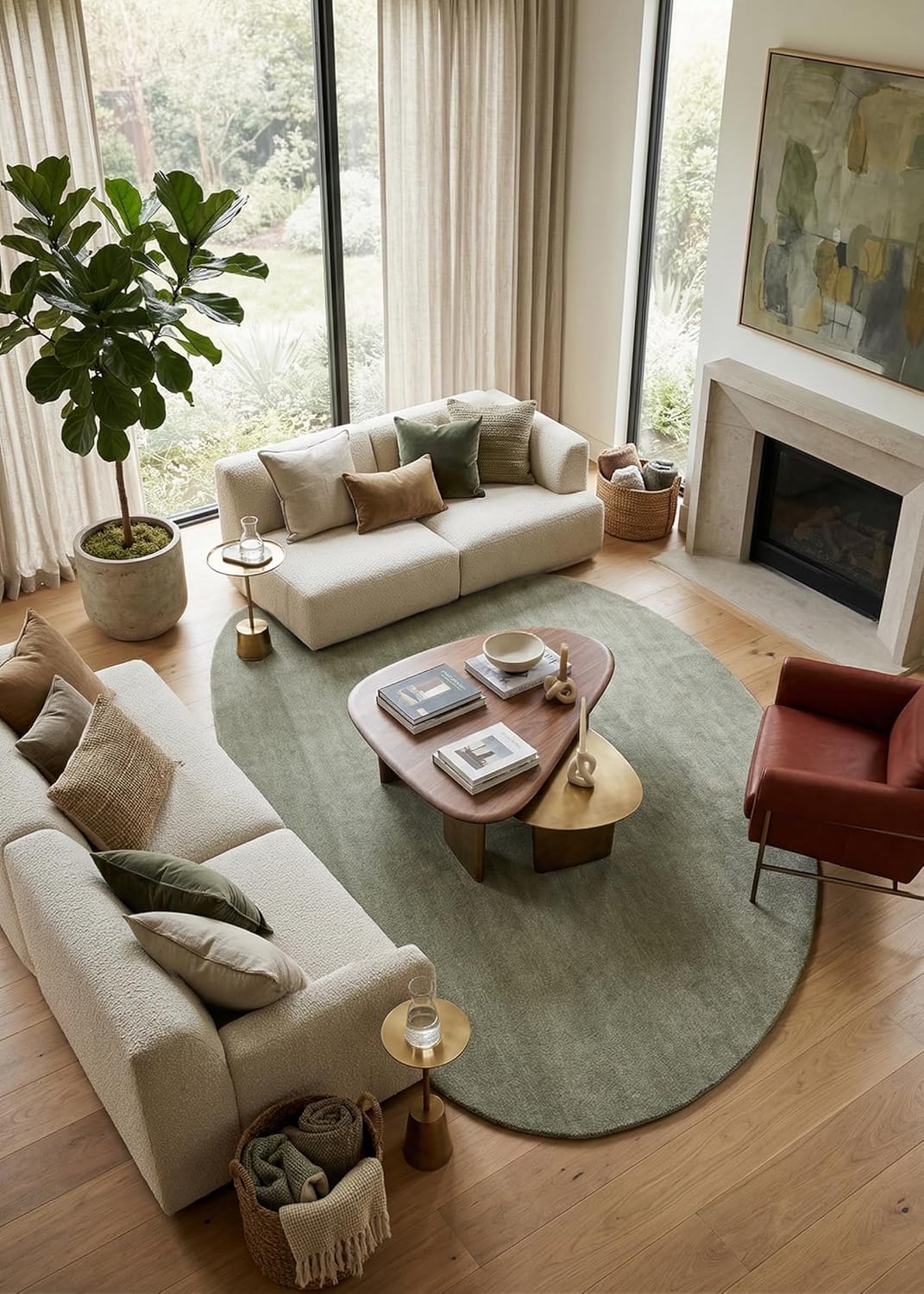 Modern Oval Shape Wool Rug - Irregular Shaped